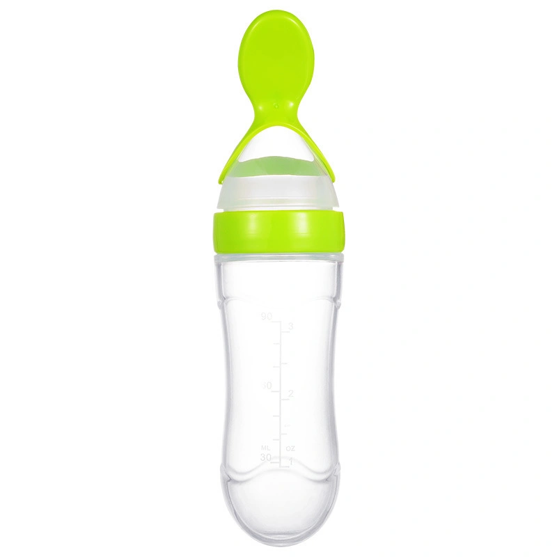 BPA Free Squeeze Durable Soft Silicone Paste Feeding Bottle Feeder with Spoon